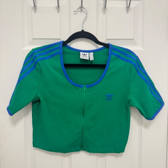 Adidas Ribbed Cropped 3/4 Sleeve Zip Up - Picture 2 of 4